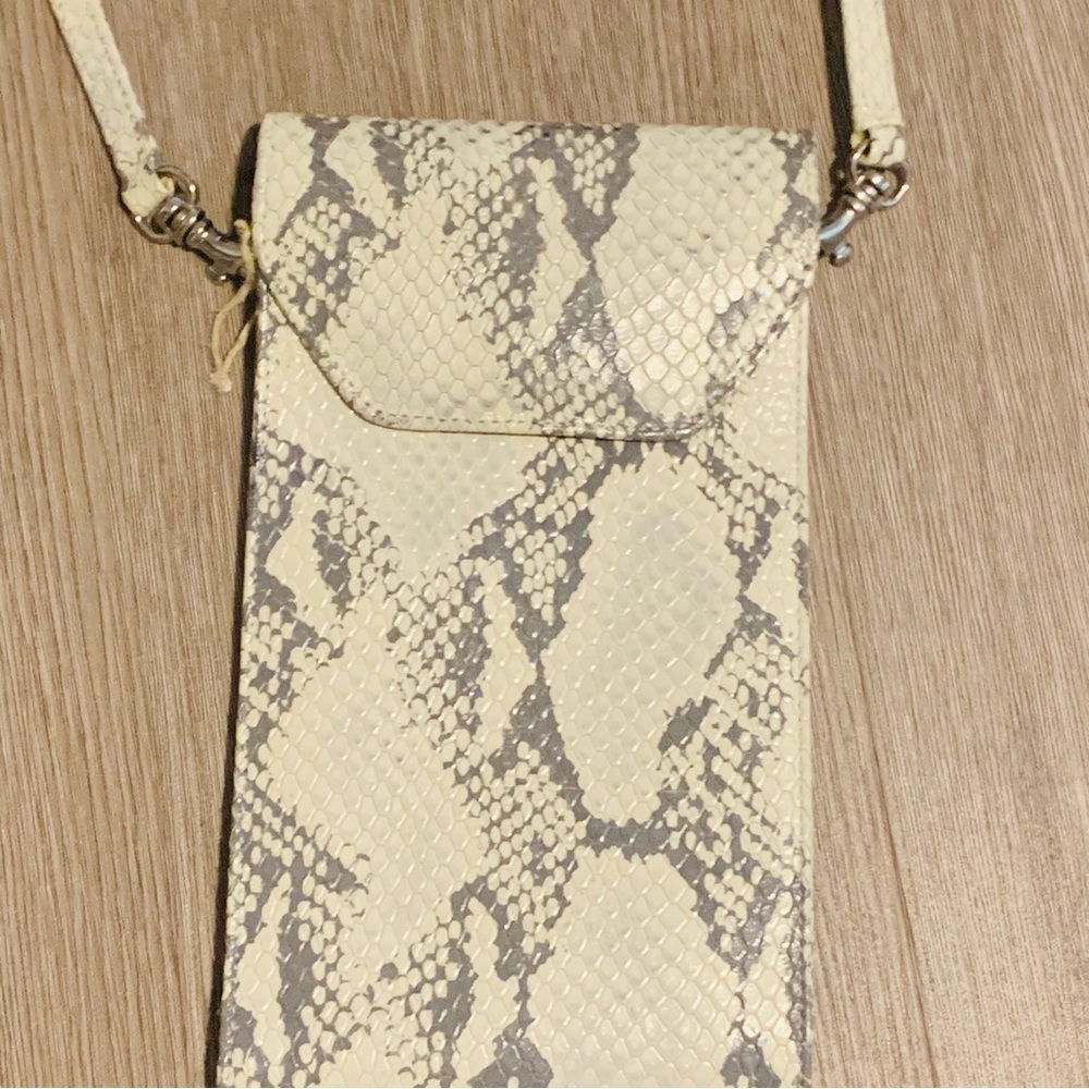 NWOT P Sherrod Gray & Eggshell White Snakeskin Crossbody
